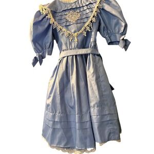 Vintage Girls Heirloom Style Portrait Dress Blue Taffeta & Lace AS IS Project PC